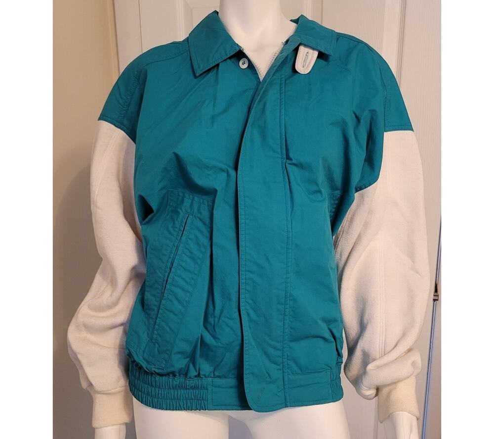 VTG 90s Aviator Micro-Tech Windbreaker Green White Vented Back Full Zip Size M